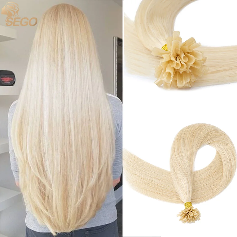 

SEGO 1g/s 50strands U Tips Hair Extensions Blonde U Tips Hair Extensions Human Hair Pre Bonded Nail Tip Thick Hair For Women 50g