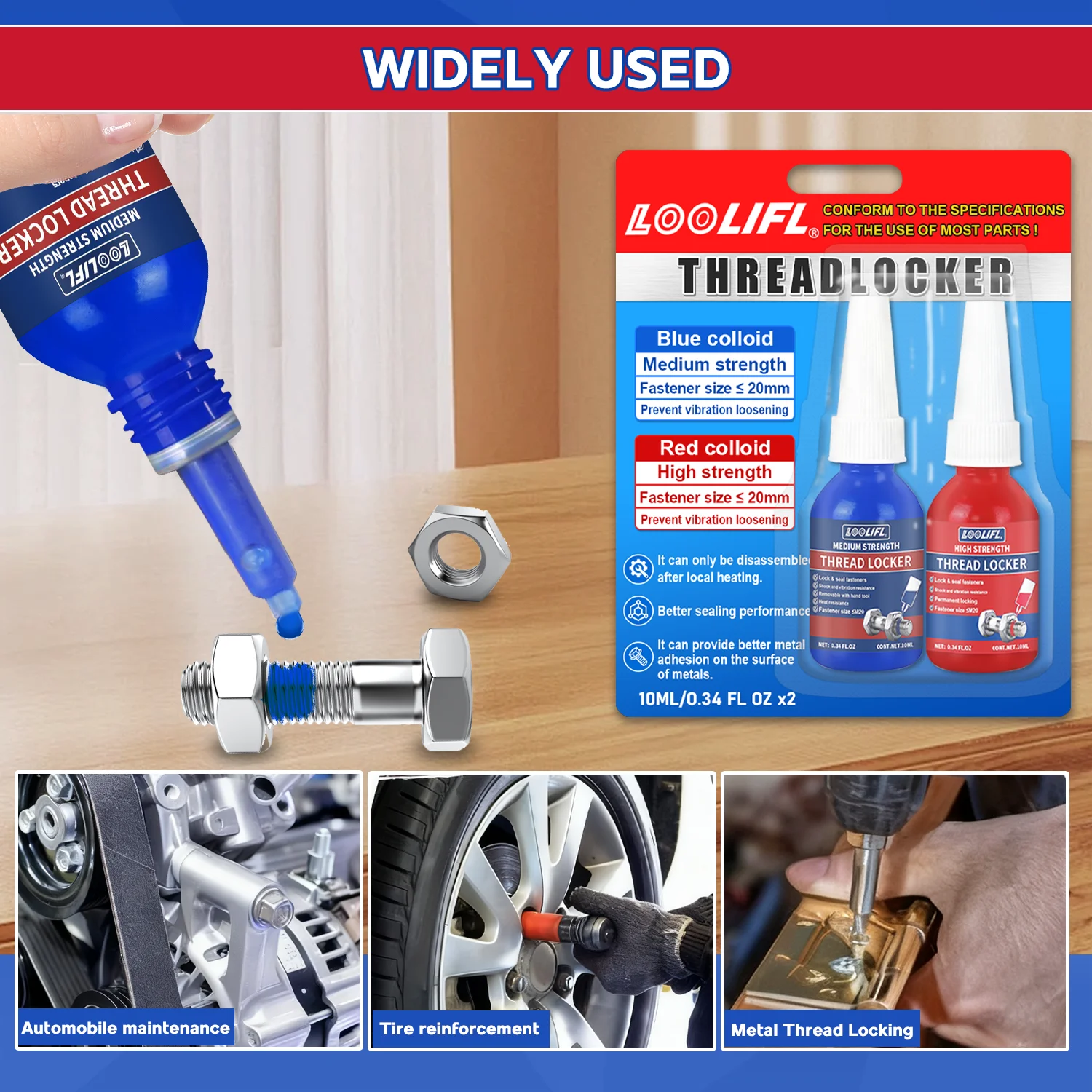 LOOLIFL Adhesivo de bloqueo de tornillo bloqueador de roscas para tuercas, pernos, sujetadores, pegamento de tornillo de alta resistencia para evitar que la corrosión y aflojar