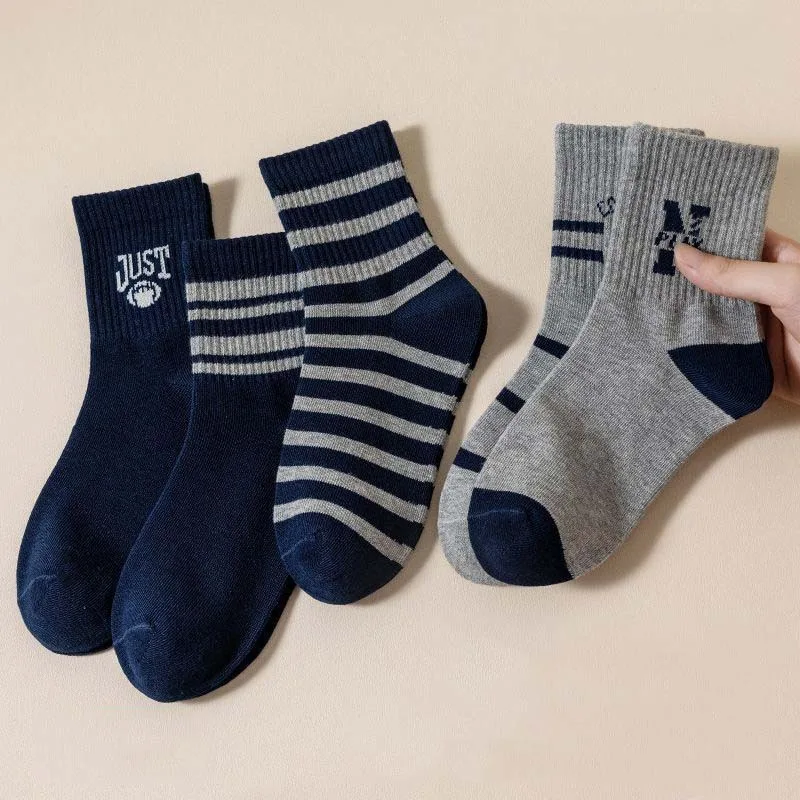 5 Paar/Set RAISE Herbst Kindersocken für Jungen 2-12 Jahre, Sportsocken mit Schriftzug, Schmutzabweisende Mittellange Socken, Absorbierende Babysocken – Detail 7