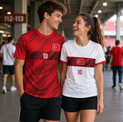 2026 Turkey National Flag Print Unisex Soccer Jersey Quick Dry Breathable Polyester Lightweight Casual Football Fan Sports Tee