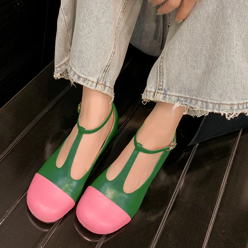 FEDONAS Low Heels Basic Women Pumps Round Toe T-Tied Genuine Leather Shoes Woman Spring Summer Fashion Mixed Colors Pumps Casual