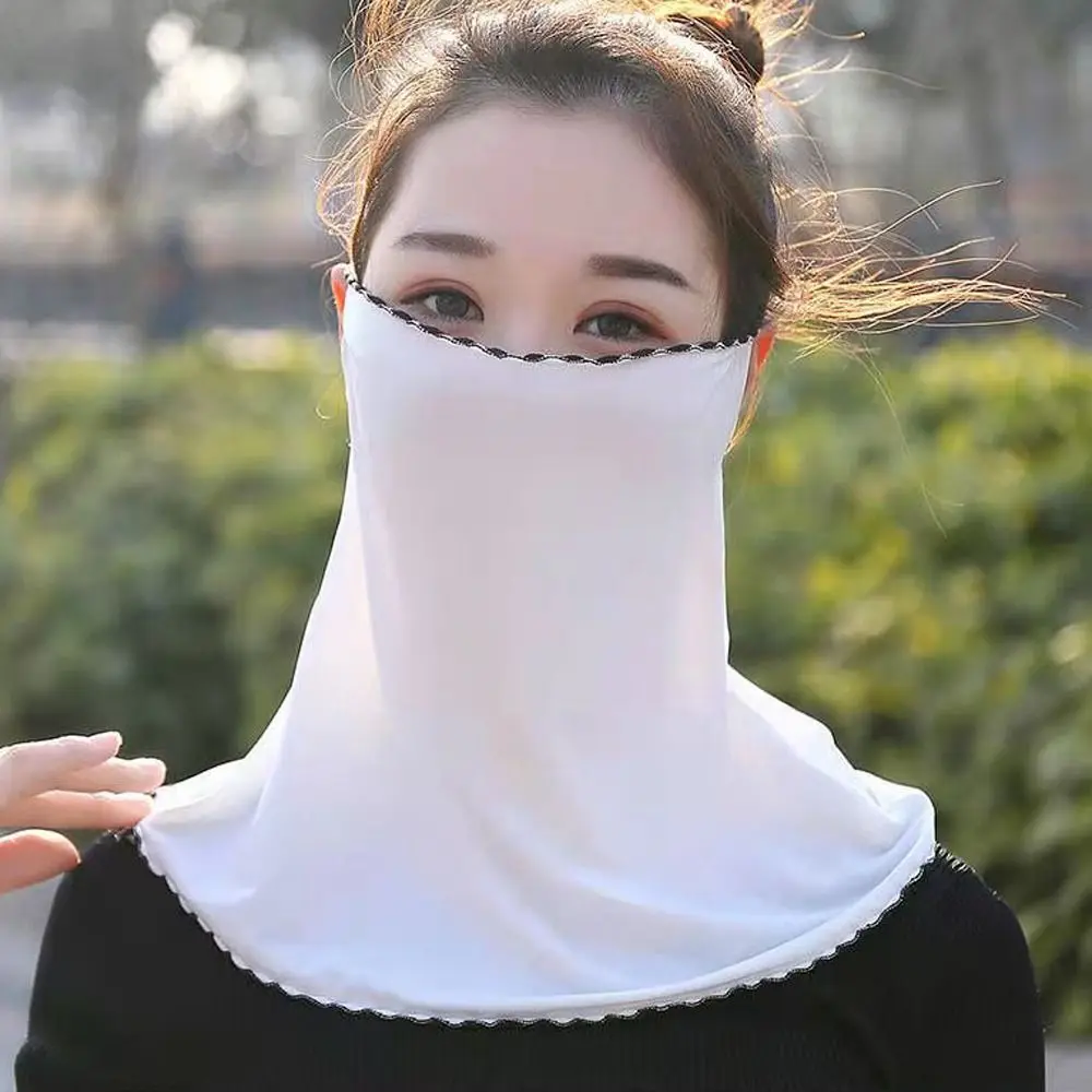 With Neck Flap Ice Silk Flower Floral Sunscreen Veil Womne Neckline Mask Face Gini Mask Summer Sunscreen Mask Driving Face Mask