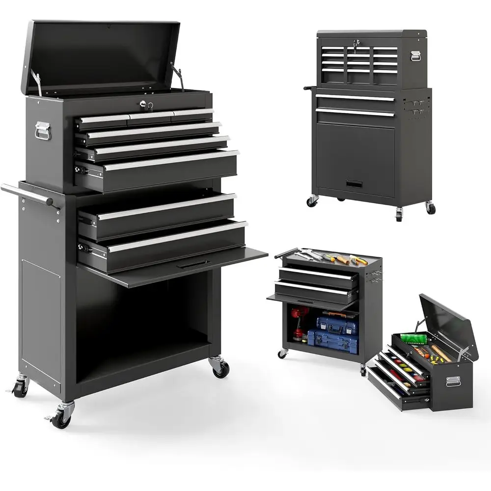 

8 Drawer Rolling Tool Chest with Removable Storage, Hooks, Liners, and Lockable Wheels