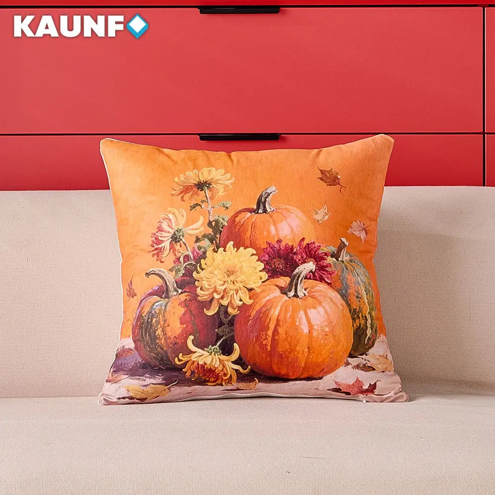 1PC Thanksgiving Cushion Cover for Living Room Bedroom Pumpkin Basket Chrysanthemum Printed Pillowcase 45x45cm