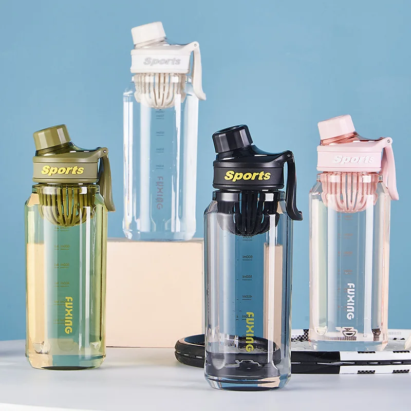 Sportwasserflasche mit Teefilter, große Kapazität, transparente Flasche, Plastikbecher, Outdoor, Reisen, Fitnessstudio, Fitness, Wasserflasche