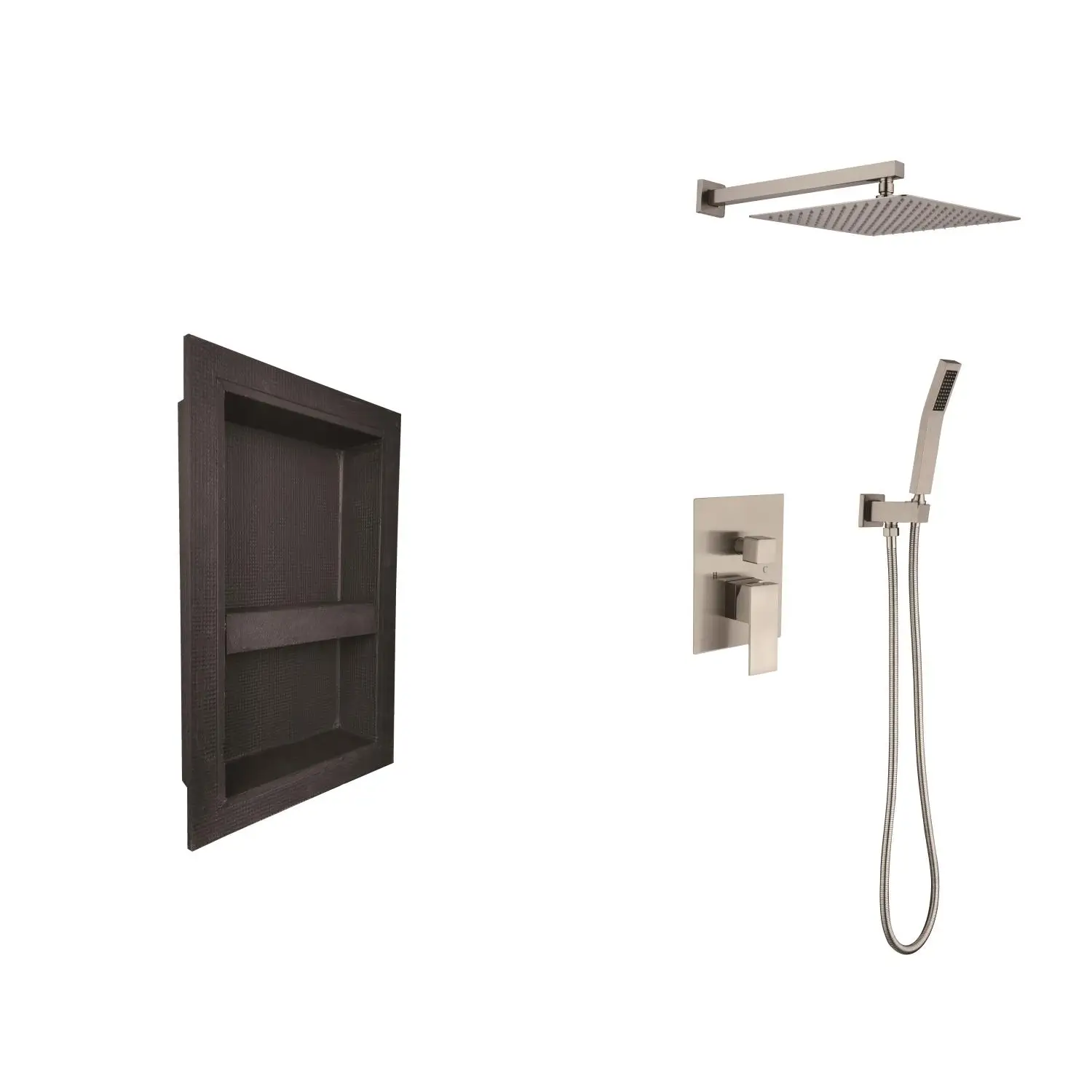 

Shower System with Head, Hand Shower, Hose, Valve Trim, Lever Handles