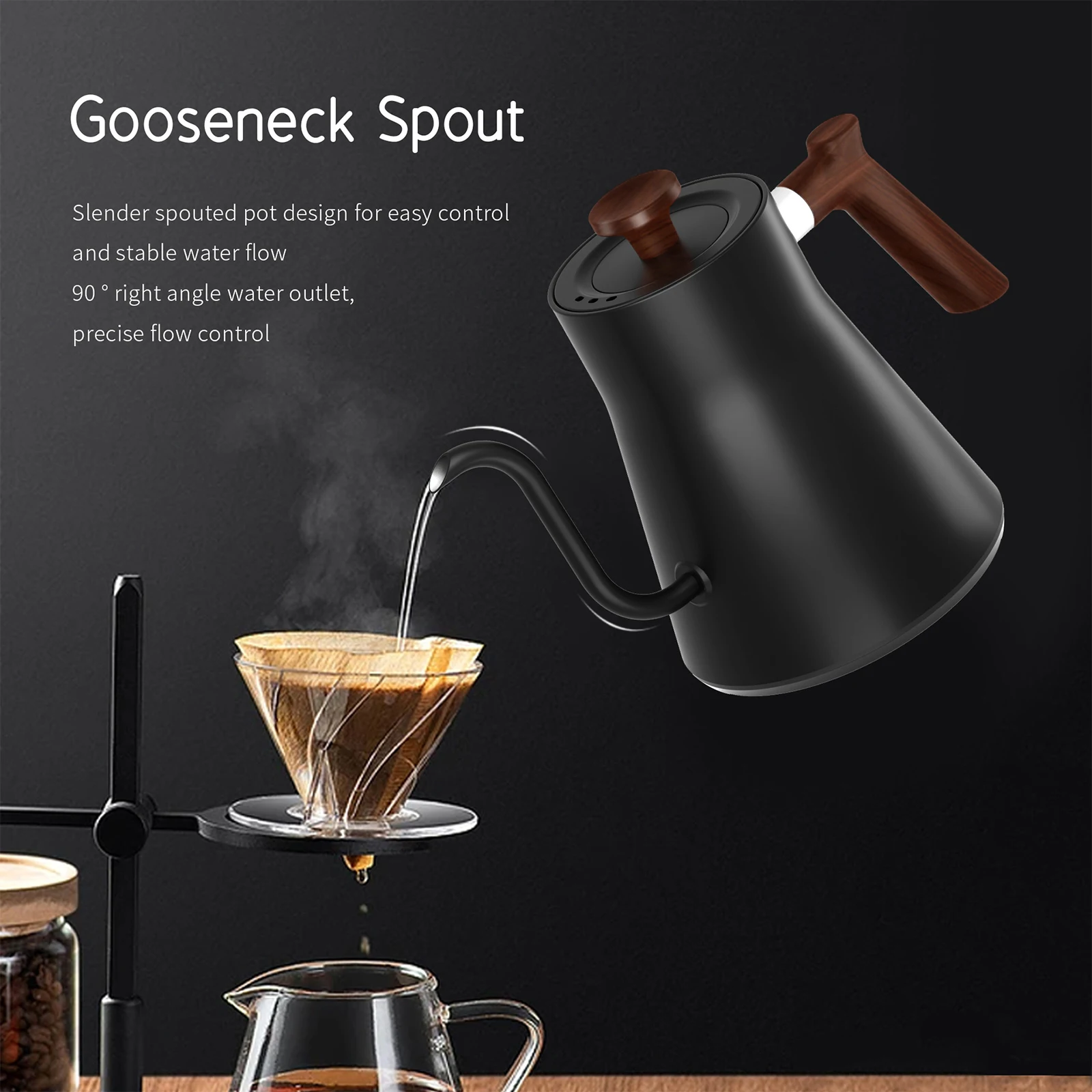 Electric Gooseneck Kettle Coffee Pot Stainless Steel Temperature Control Drip Kettle Intelligent Thermostatic Luxury Coffee Set