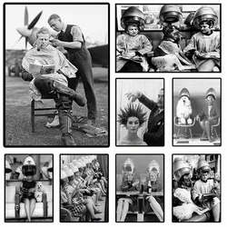 Women Hair Salon Dog Black White Vintage Pilot Haircut Posters and Prints Canvas Printing Wall Art Picture for Barber Shop Decor