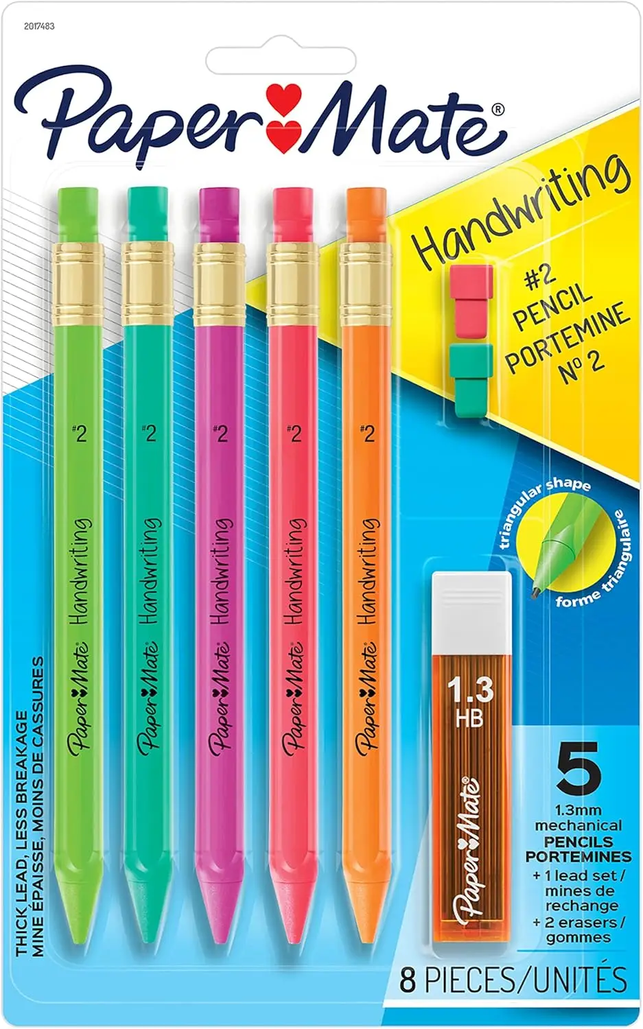 مجموعة أقلام رصاص ميكانيكية مثلثة مع عبوات رصاص وممحاة 1.3 مم، ألوان ممتعة، مستلزمات رسم مكتبية مدرسية، 8 عبوات