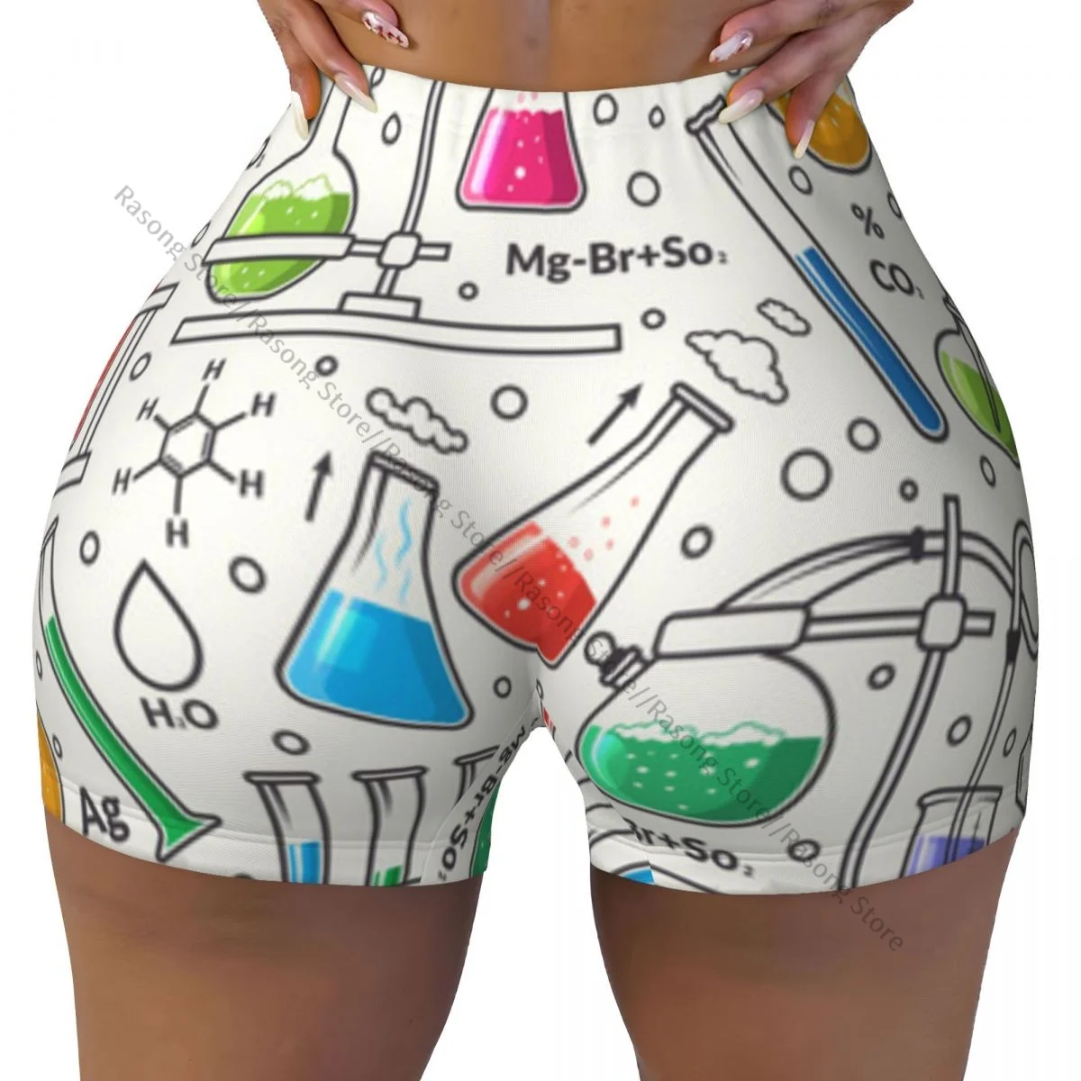 여성용 스판덱스 요가 반바지 과학 패턴 운동 부티 반바지
