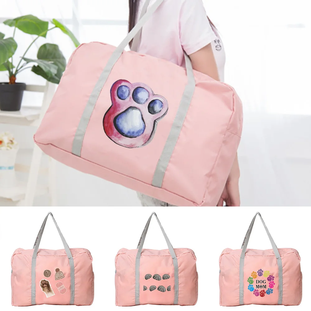 

Handheld Travel Bag Unisex Foldable Travel Duffel Bag Portable Organizer Reusable Footprints Printing Series Spacious Durable