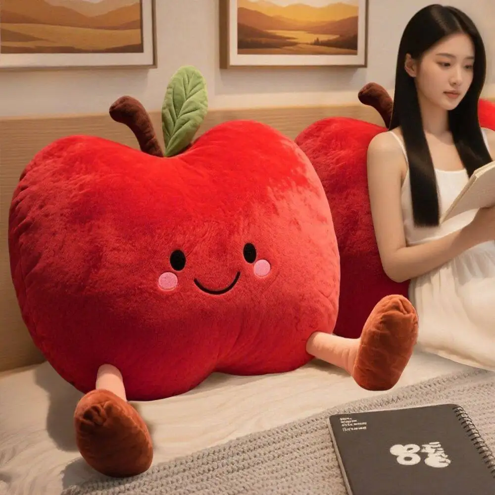Cute Christmas Red Apple Plush Cushion Smiley Face Fruit Vegetable Food Stuffed Toy Home Decor Sofa Throw Pillow Birthday Gifts