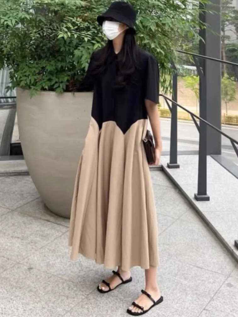 Colletto chic Bubble Sve Dr Vita alta da donna A-Line Midi Dr Color Blo Casual irt Sle ort Sve Long Dr