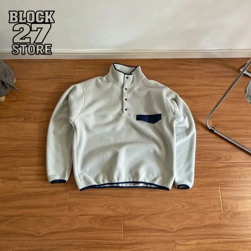 

Mens Jacket Harajuku Outdoor Streetwear High Neck Wool Cashmere Blend Coat Thick Autumn Winter Hiking Loose Fit Casual Trend New