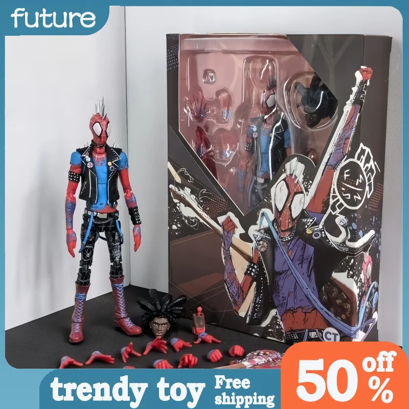 

Punk Spiderman Action Figure Toys 16cm Hobart Brown Spider Man Multiple Accessories Model Doll Punk Rock Hero Collectible Gift