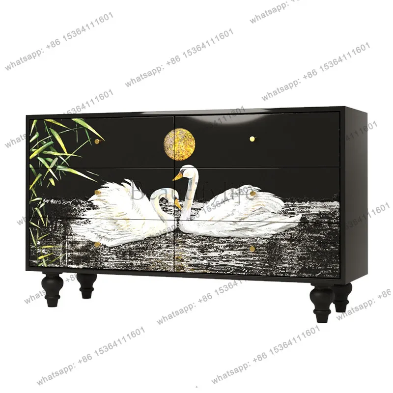 

2026 Chinese style painted entryway cabinet living room household solid wood sideboard