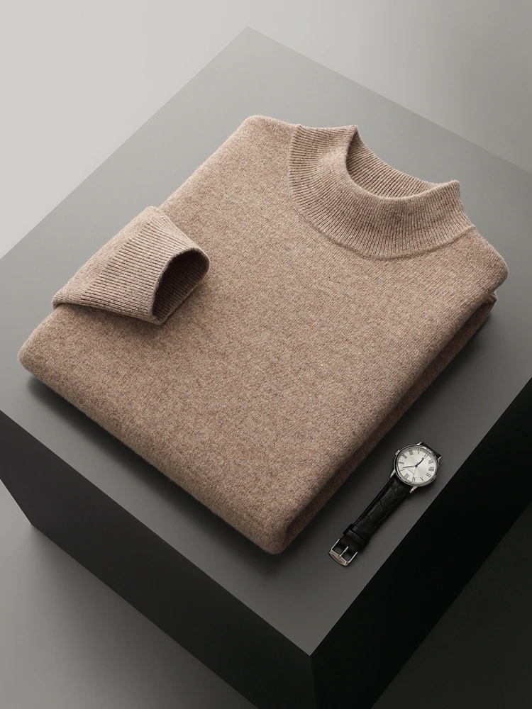 

Повседневный офисный мужской осенне-зимний свитер, пуловер, одежда, свитер из 100% мериносовой шерсти, полувысокая шея, плотный вязаный слой воздуха