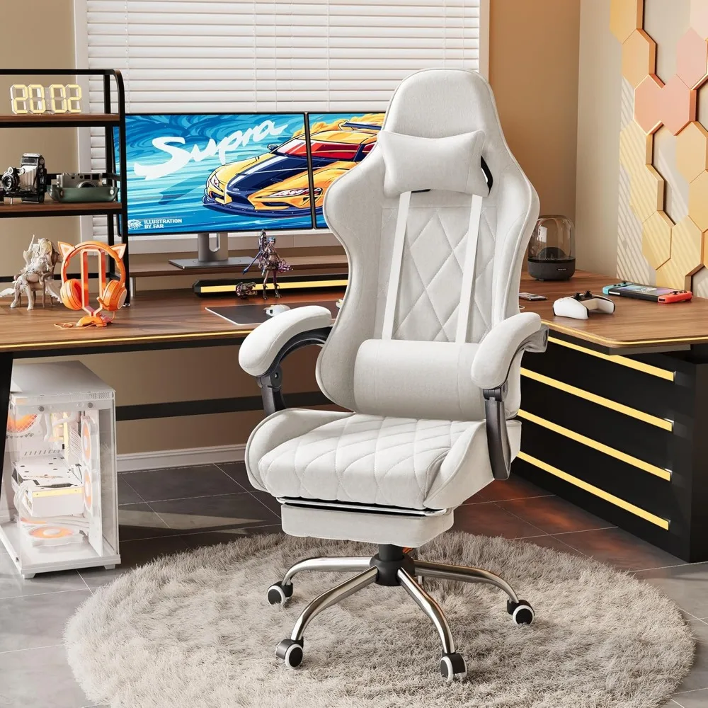 

Gaming Chair, Video Game Chair with Footrest and Massage Lumbar Support Breathable Fabric Swivel Seat Height Adjustable Computer