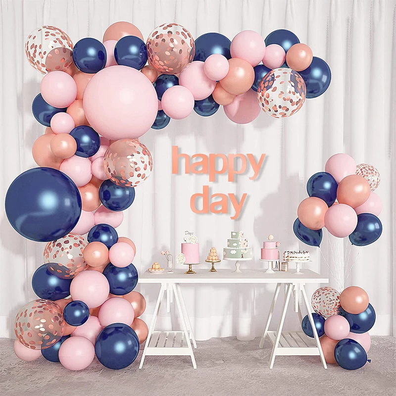 Rose Gold Navy Blue Pink Balloons Garland Arch Kit For Gender Reveal Girl Boy Birthday Party Baby Shower Decorations Supplies