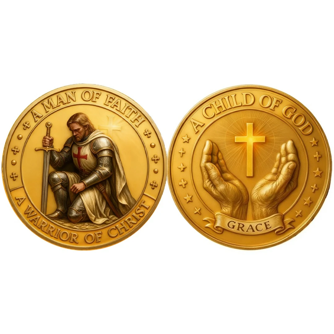 عملة تذكارية مطلية بالذهب لرجل الإيمان مجموعة محارب المسيح لتزيين المنزل