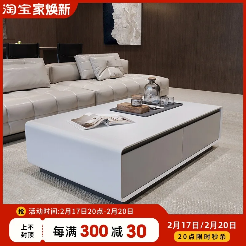 Italian minimalist light luxury small apartment rectangular capsule coffee table living room home modern minimalist high-end gra