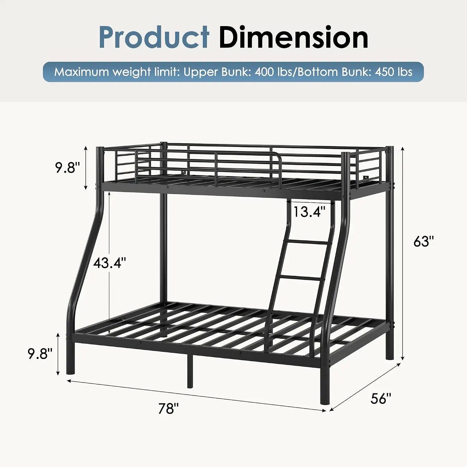 Bunk Beds Twin Over Full Size, Enhanced Safety & Stability, Customized