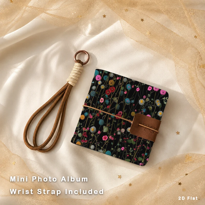 Vintage Multicolor Dried Wildflower Print Mini Pocket Photo Detachable Wrist Strap Elegant Birthday Gift for Girls & Floral Enth