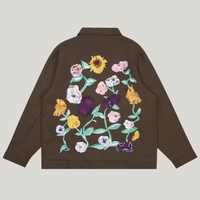 New TS Work Piano Flower Embroidery Men's Women's Taylors Jacket Long Sleeve Cotton Brown Front Zipper Taylor Cardigan Coat
