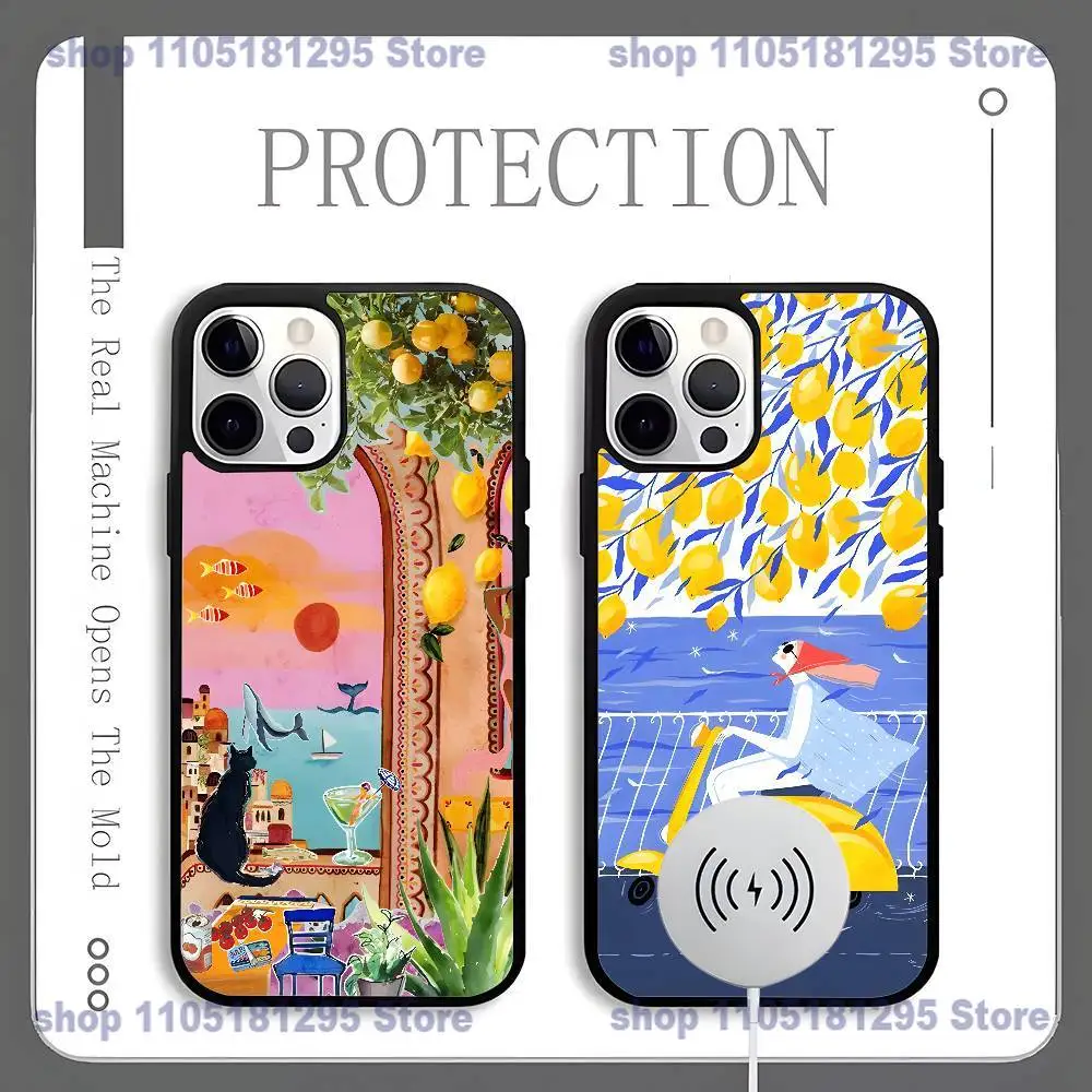 

Seaside Scenery Wine Lemon Phone Case For iPhone 17,16,15,14,13,12,11,Pro,Max,Plus,Mini,SE4,E Magnetic Magsafe Wireless Charging
