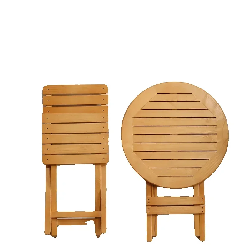 Solid wood small round table balcony table and chair combination outdoor courtyard folding table three-piece set Internet