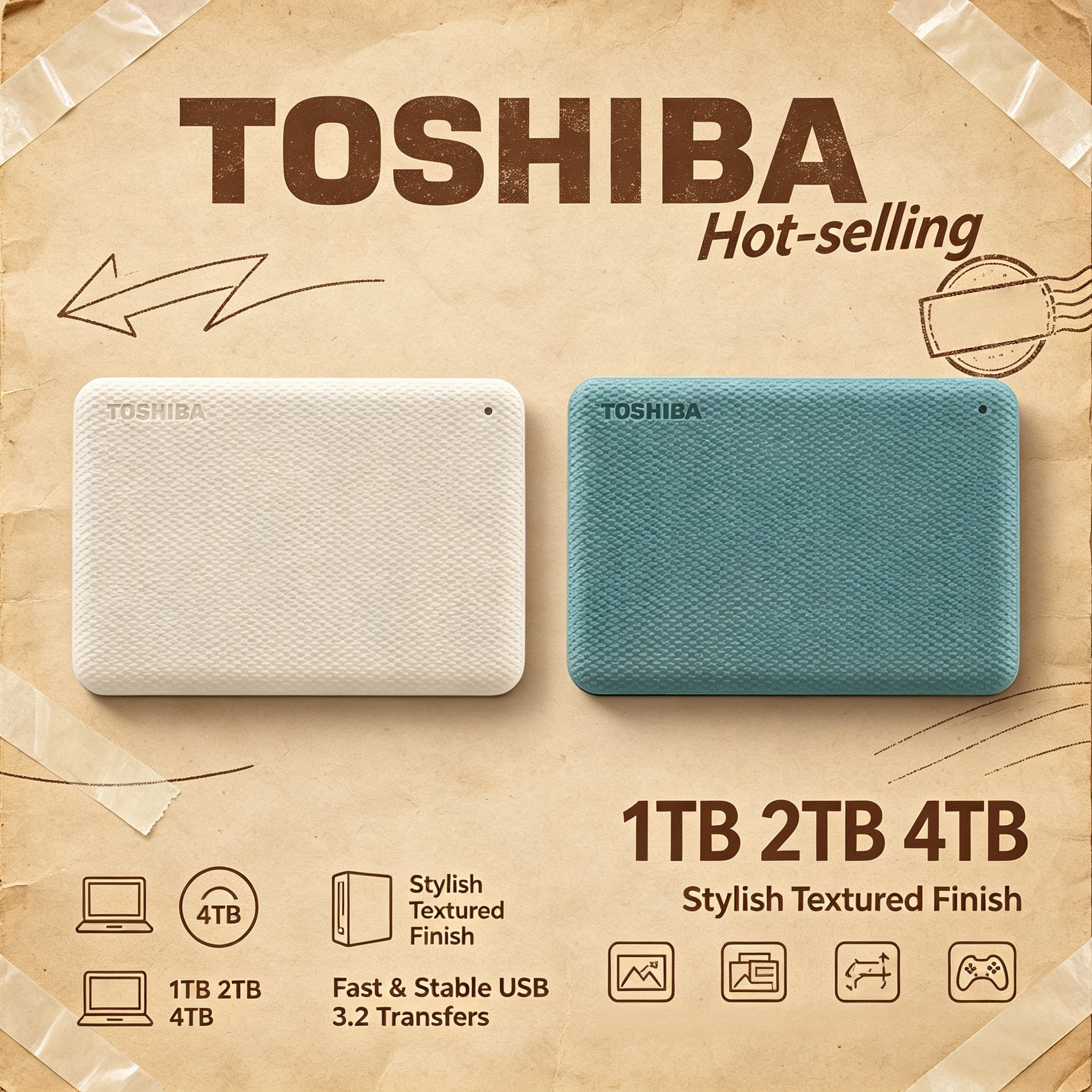 NEW Toshiba Canvio V10 Portable External HDD 4TB 2TB 1TB USB 30 25 Inch Hard Drive for Computer Laptop Storage Max Use System