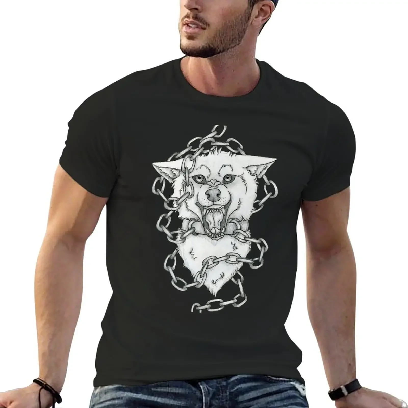 

Chained Wolf T-Shirt anime clothes plus size tops fitted t shirts for men