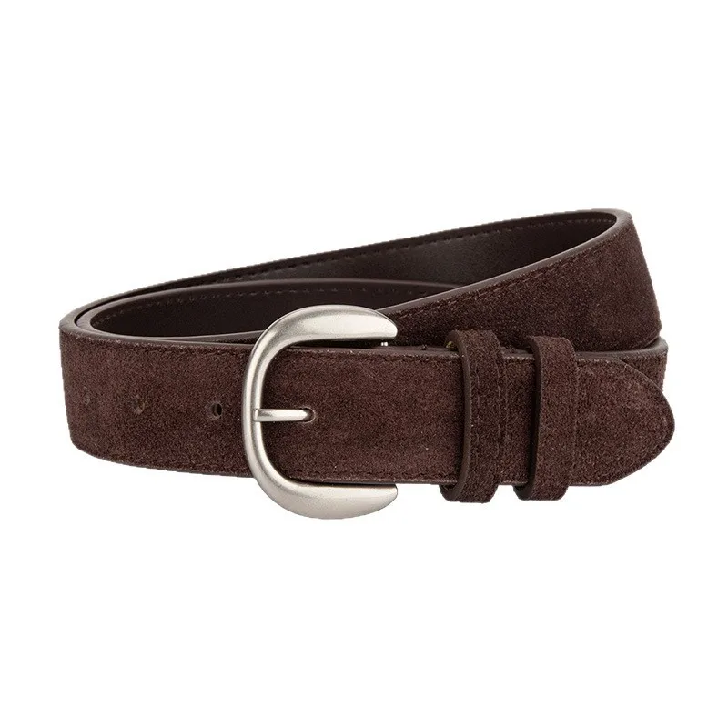Women Retro Niche Frosted Suede Fashionable Cowhide Belts Light Luxury Design Versatile Dress Genuine Leather Belt for Women