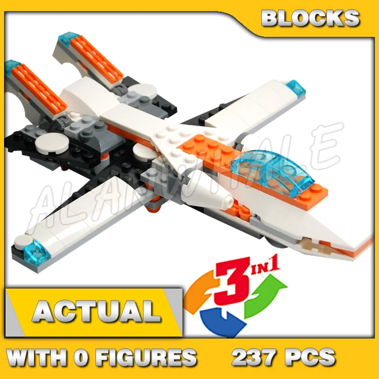 

237pcs Creative 3in1 Future Flyer Jet With Forward Sweeping Wings Sports Car 3115 Building Blocks toy Compatible With Model