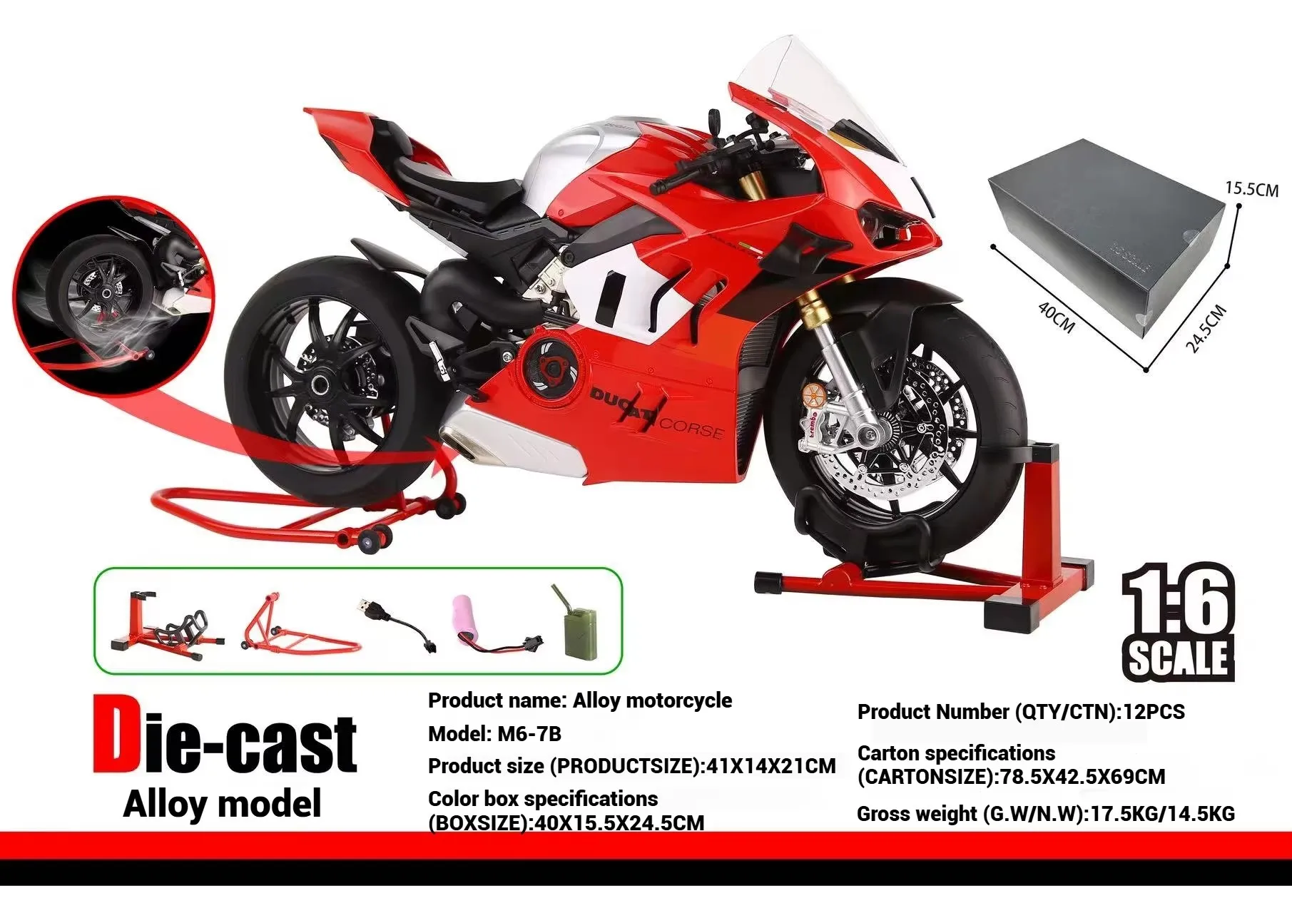 

For Ducati V4s Ignite Start Smoke Effect 1:6 motorcycle alloy simulation model Large decoration project birthday gift New Year