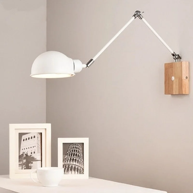 

Adjustable wooden Wall Lamps Modern Foldable Wall Sconce White Bedside Lights For Bedroom Matel Reading Home Lighting