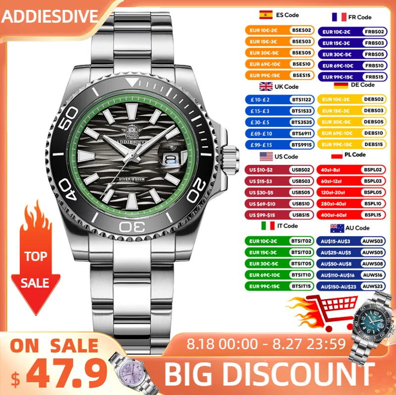 

ADDIESDIVE 2025 New Men's Watch Quartz Wristwatch 41mm Classic Business 200m Waterproof Ceramic Bezel Top Brand Diving Watches