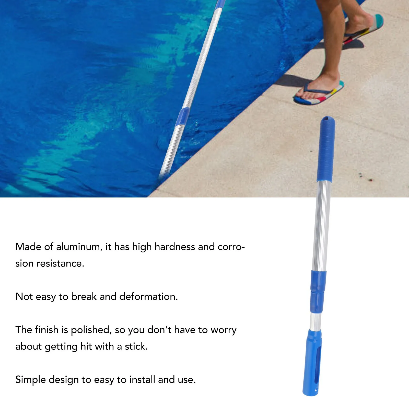 Pool Cleaning Pole Pool Pole Swimming Pool Pole 3 Section Telescopic Pole Aluminum Detachable Swimming Pool Cleaning Accessories