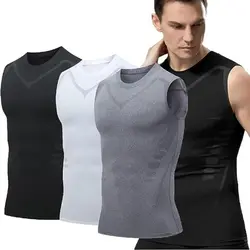 Ionic Shaping Vest Men's Sports Skin-tight Vests Fast Dry Breathable Slim Sleeveless Elastic Vest Fitness Top