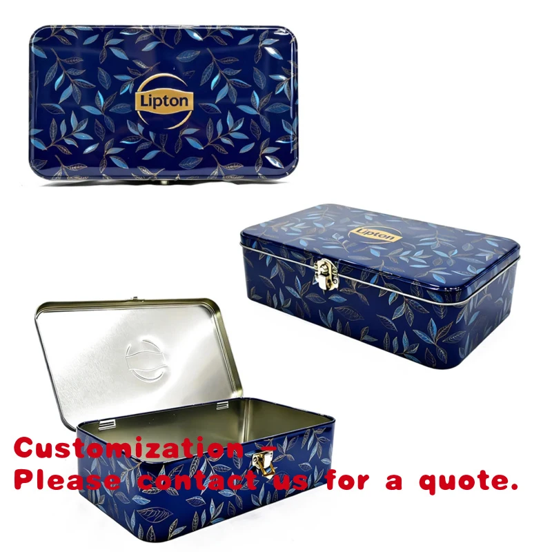 

custom.High-quality Rectangular Tea Tinplate Box with PP Lid Customized Design Hinge Embossed
