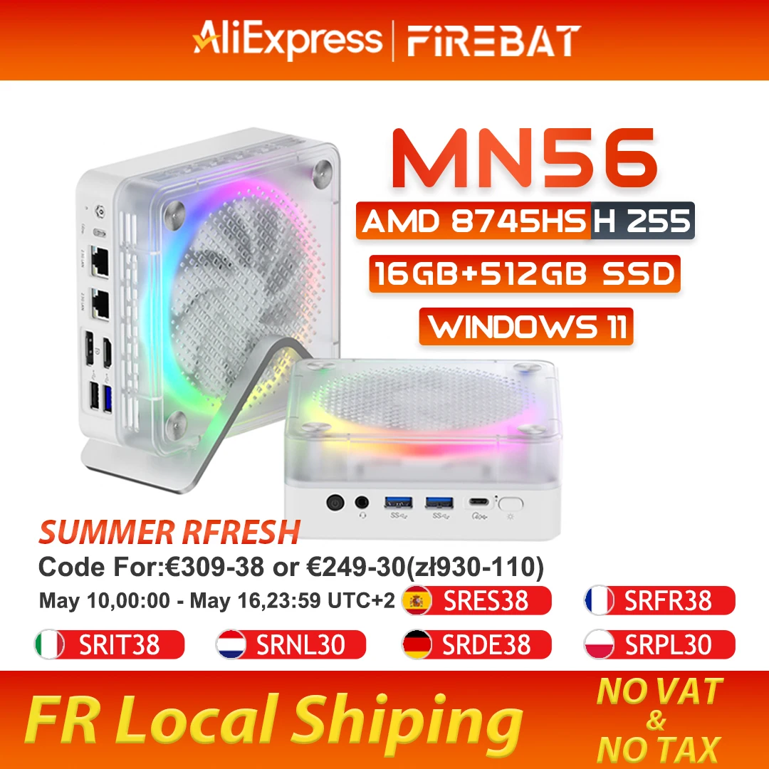 FIREBAT MN56 MINI PC AMD R7 8745HS H255 DDR5 16GB+ 512GB SSD Desktopcomputer BT 5.2 WIFI6 HDMI TYPE-C USB Gaming Windows11 PC