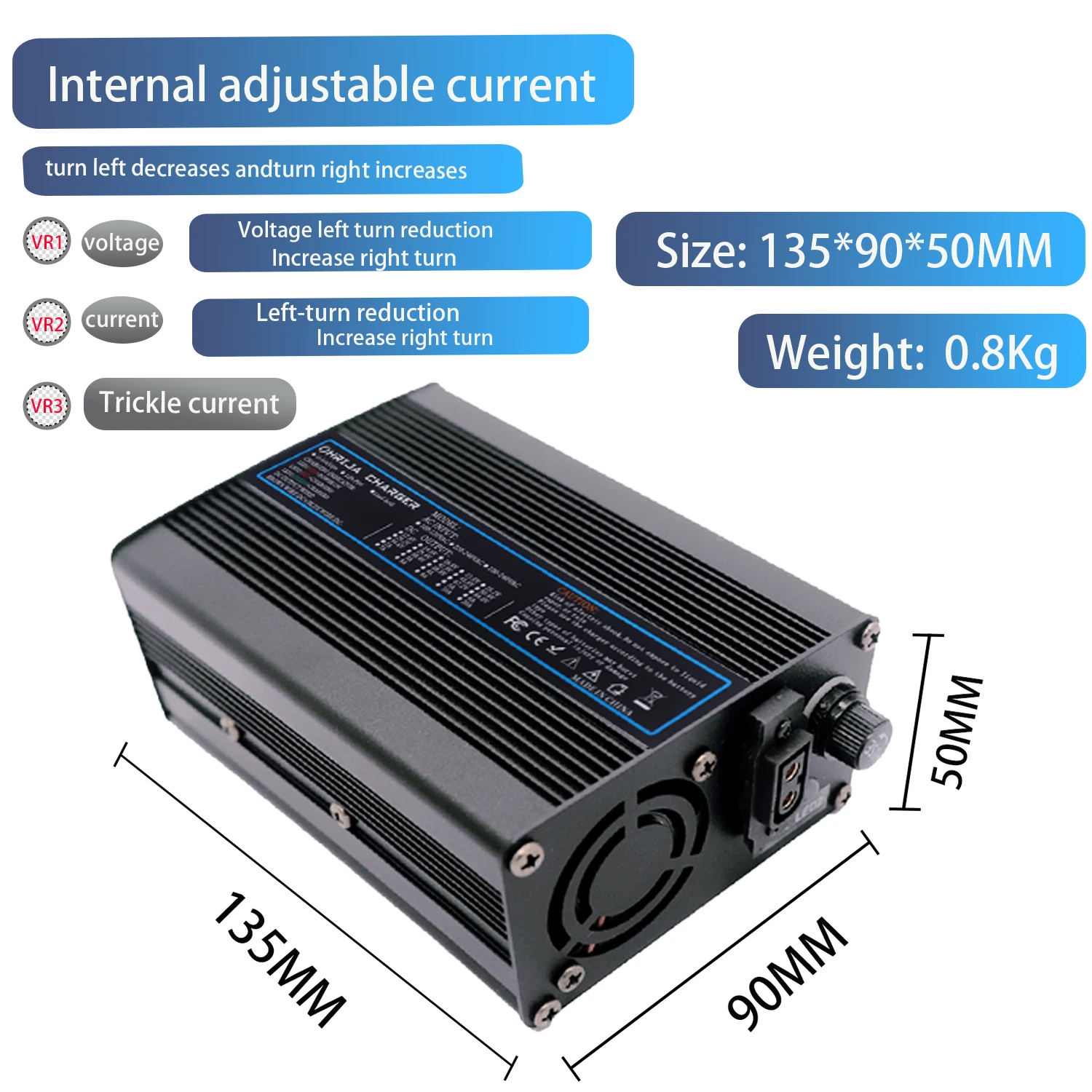 Detachable connector 50.4V 5A Aluminum case Lithium Battery  Fast Charger For 48V 12S eries  Lithium Battery Charger Cooling fan