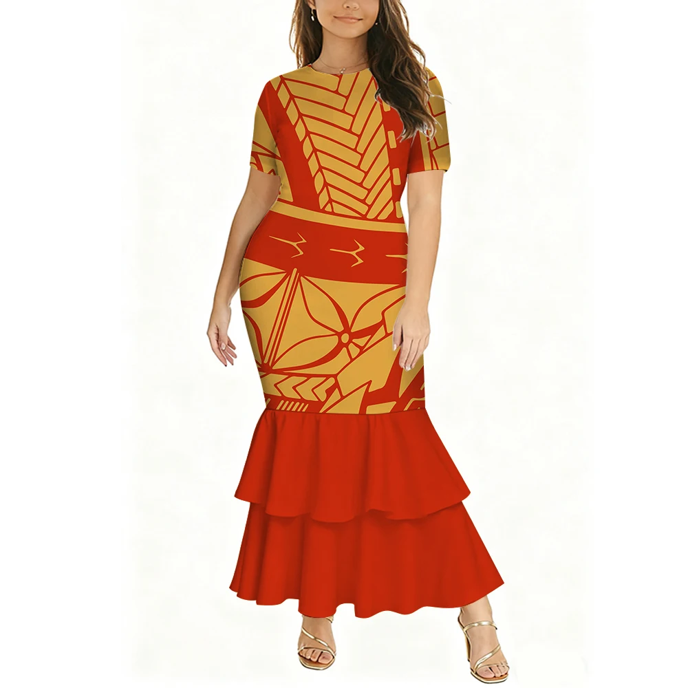 

Tribal Design Women'S Off-The-Shoulder Fishtail Dress Polynesian Best-Selling Party Fitted Dress Custom-Made Elegant Long Dress