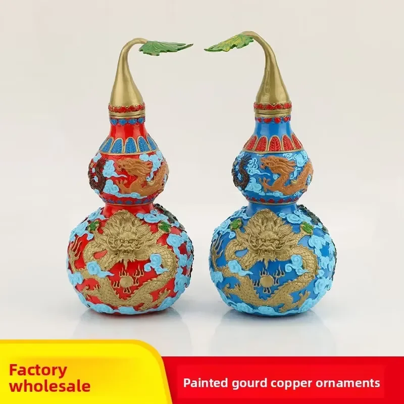 Copper Gourd Ornament Hinged Lid Painted Five-Dragon Design New Chinese Style Home Decor Artwork Model 1-2L Capacity