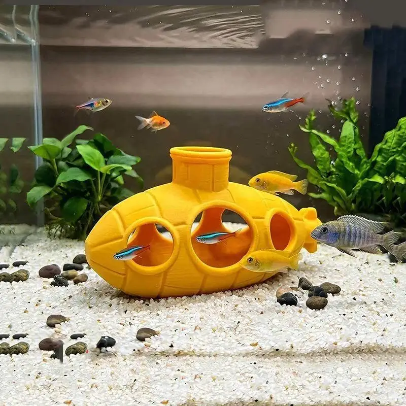 3D Printed Submarine Shaped Aquarium Ornaments For Fish Tank Landscaping Small Fish Hiding And Table Decor