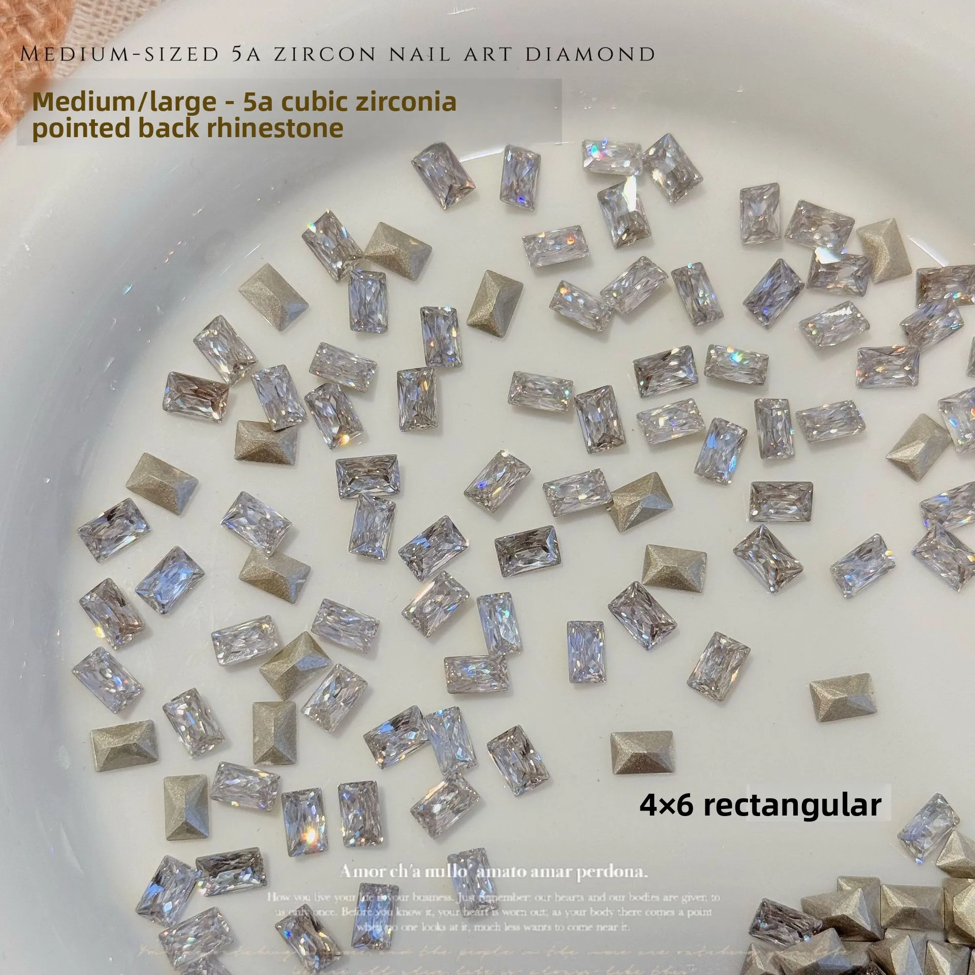 2026 Mittelgroße bis große 5A Zirkonia-Nagelsteine mit spitzer Rückseite, super glitzernde, ausgefallene quadratische Herz-Zuckerwürfel, stapelbare Nagelkunst-Dekorationen – Detail 6