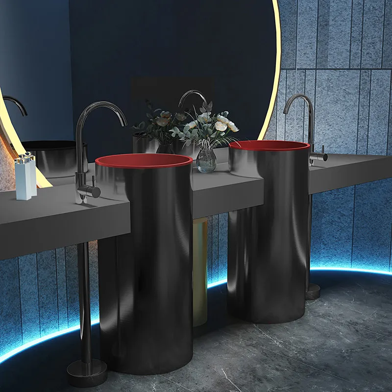 

Double color art stainless steel column basin hotel wash basin bar floor-to-ceiling washbasin washbasin