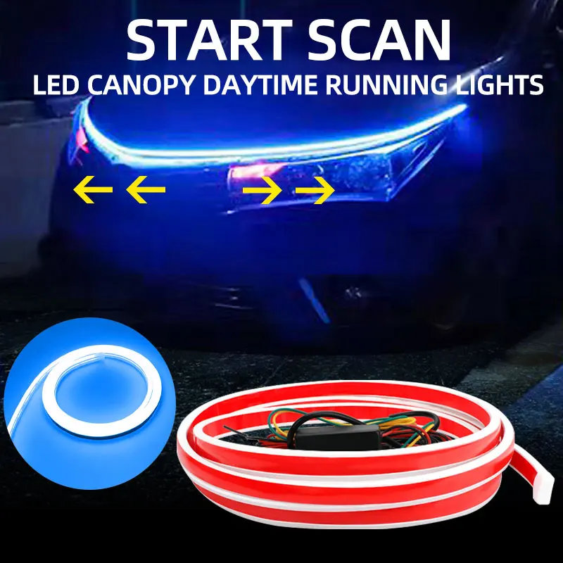 

150/180CM Auto Engine Hood Decorative Atmosphere Lamps LED Daytime Running Light Scan Dynamic Flowing Car Styling Accessories