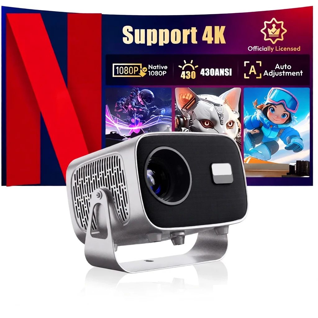 2025-A10 Android 13 Projector Mini Home Cinema H713 BT5.2 1080P Smart 3D Portable Video Projector, HY300 Upgrade