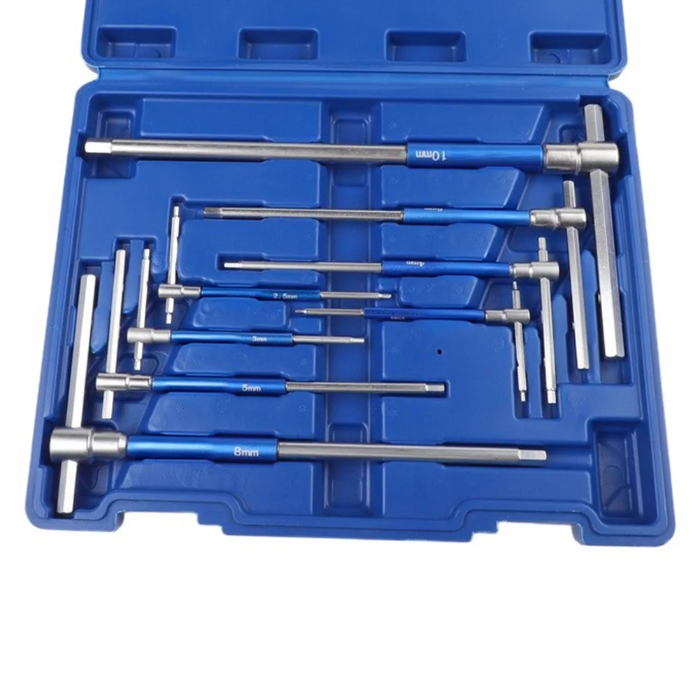 8 Piece Wrench Set with Slide Bar for Torque Control in Tight Spaces Featuring Iron Stand for Secure and Portable Storage